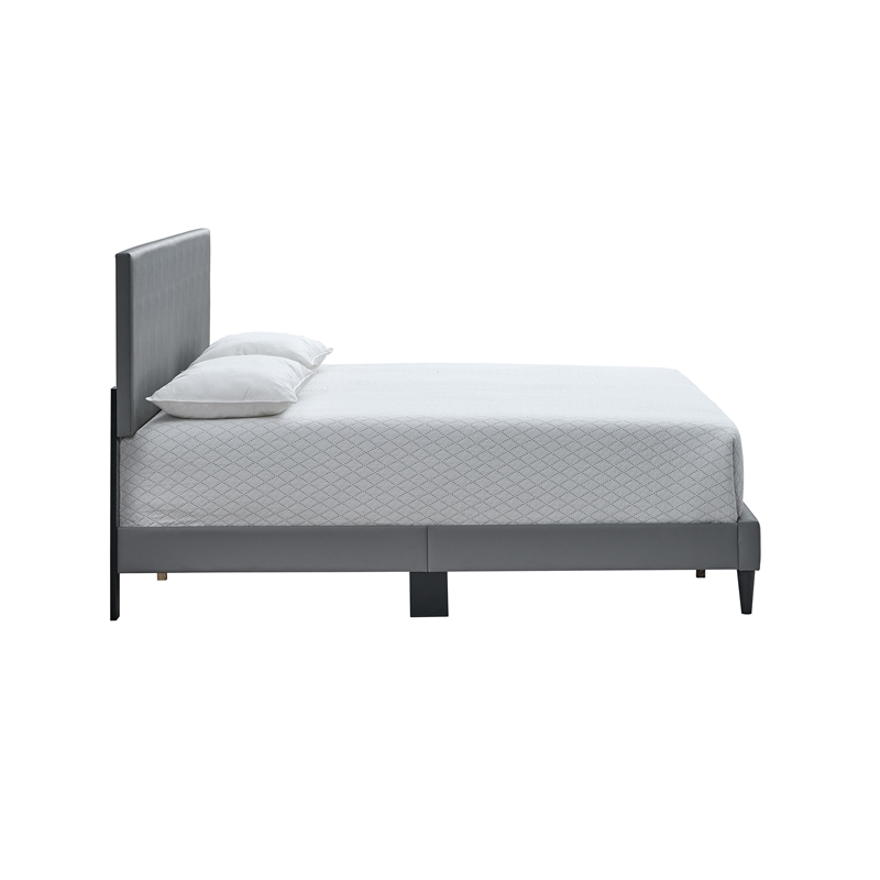 Pemberly Row Modern Faux Leather King Platform Bed in Grey