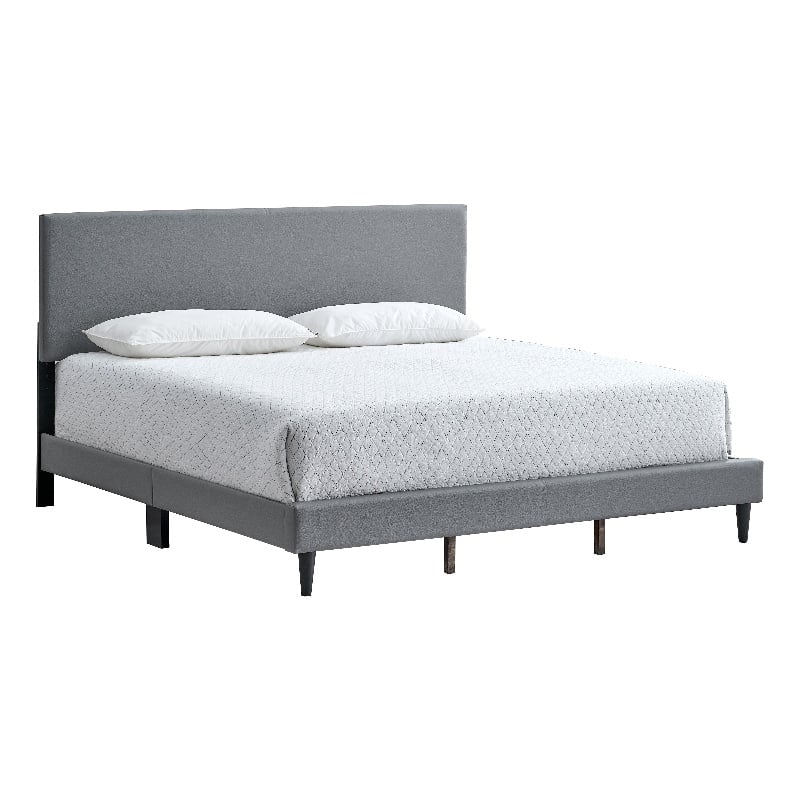 Pemberly Row Modern Faux Leather King Platform Bed in Grey