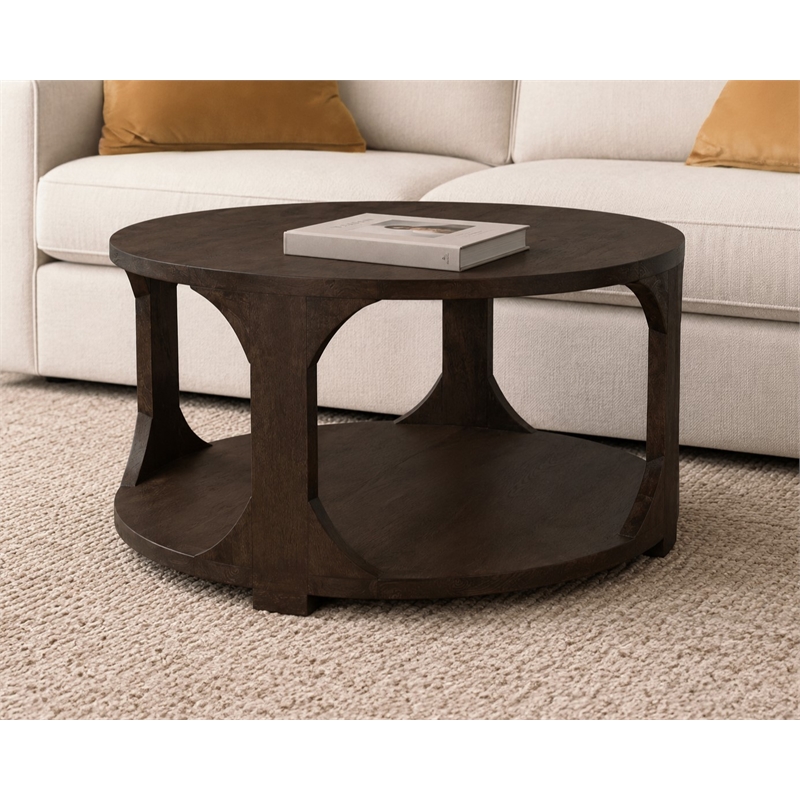 Pemberly Row Round Cocktail Table in Barista Brown Mango Wood