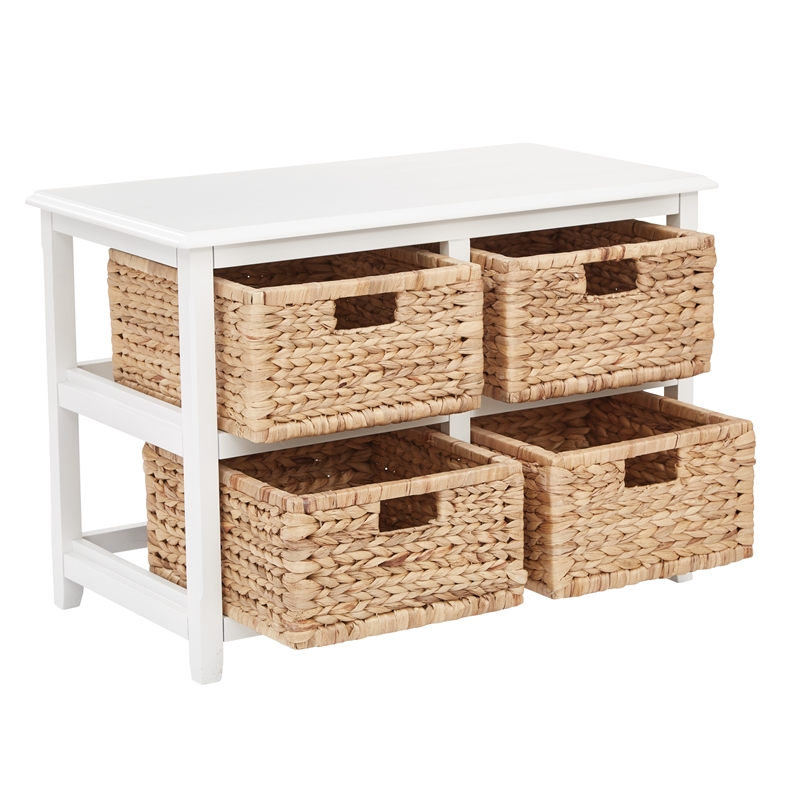 Pemberly Row 2-Tier Storage Unit with Natural Baskets in White