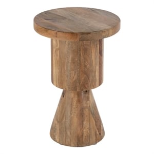 Pemberly Row Botswana Solid Wood Round Side Table in Brown Finish