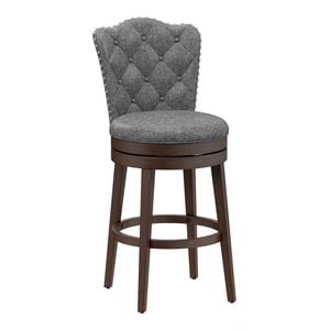 Pemberly Row 30.5&quotH Traditional Bar Stool in Chocolate and Smoke Gray Fabric