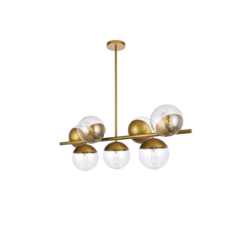 Pemberly Row Eclipse Metal and Glass Pendant Lamp in Brass and Clear