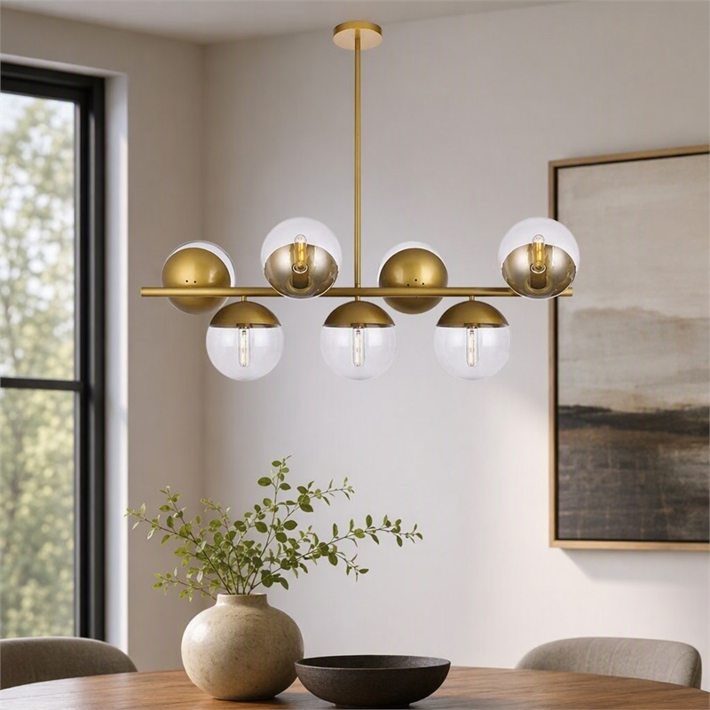 Pemberly Row Eclipse Metal and Glass Pendant Lamp in Brass and Clear