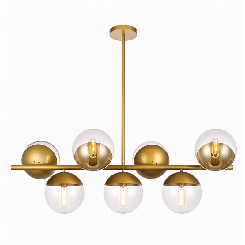 Pemberly Row Eclipse Metal and Glass Pendant Lamp in Brass and Clear