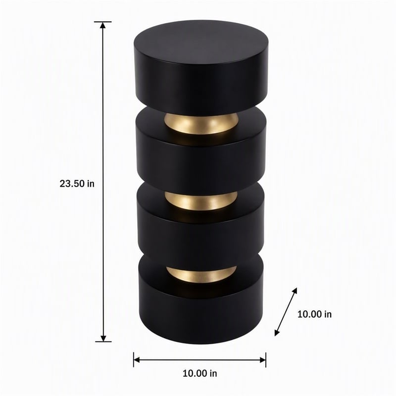 Pemberly Row Zola Round Mango Wood and Iron Side Table with Gold Trim