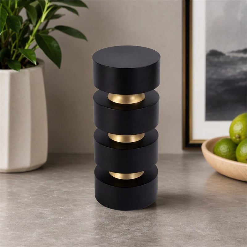 Pemberly Row Zola Round Mango Wood and Iron Side Table with Gold Trim