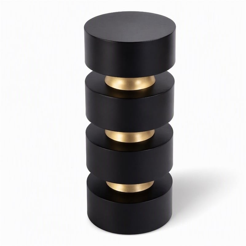 Pemberly Row Zola Round Mango Wood and Iron Side Table with Gold Trim