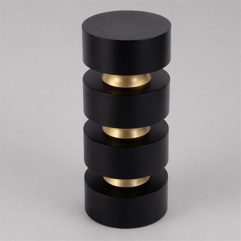 Pemberly Row Zola Round Mango Wood and Iron Side Table with Gold Trim