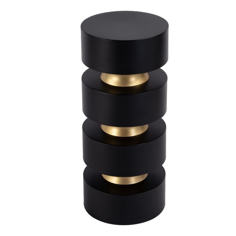 Pemberly Row Zola Round Mango Wood and Iron Side Table with Gold Trim