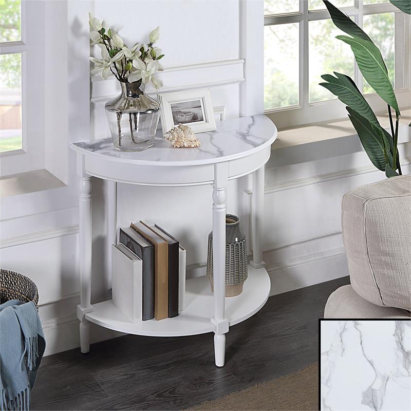 pemberly row half-round entryway table with shelf in white finish
