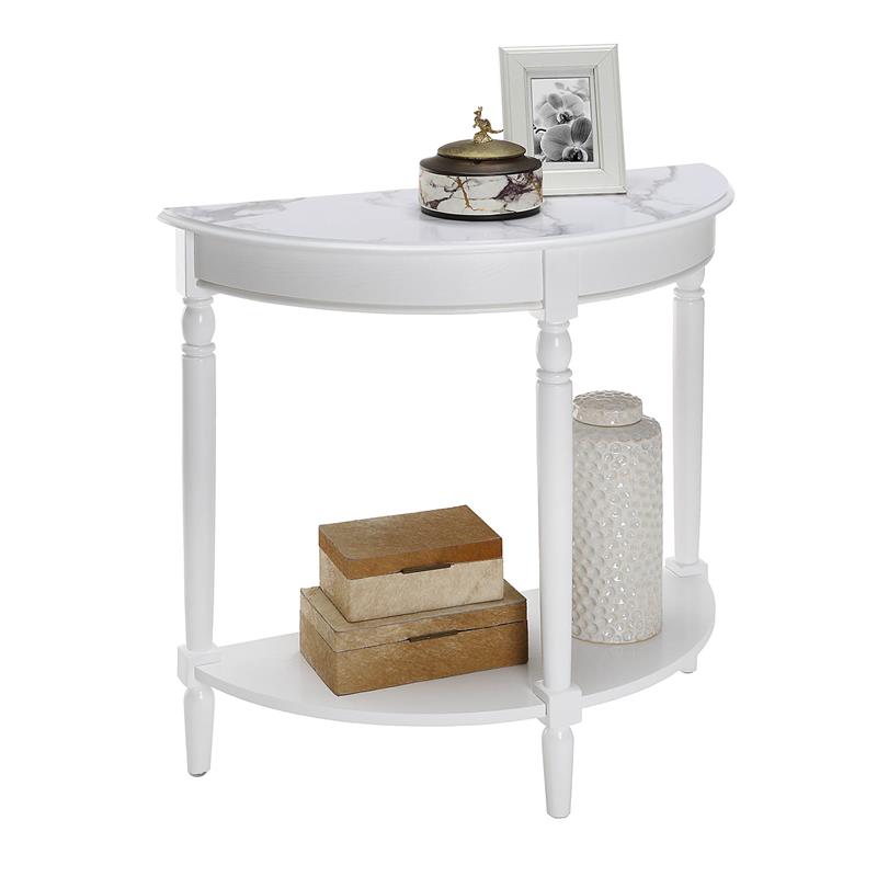 pemberly row half-round entryway table with shelf in white finish