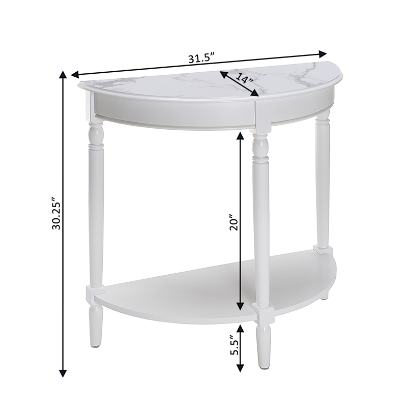 pemberly row half-round entryway table with shelf in white finish
