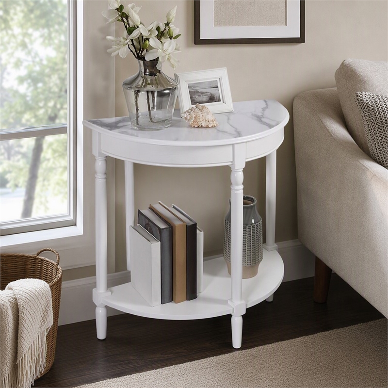 pemberly row half-round entryway table with shelf in white finish