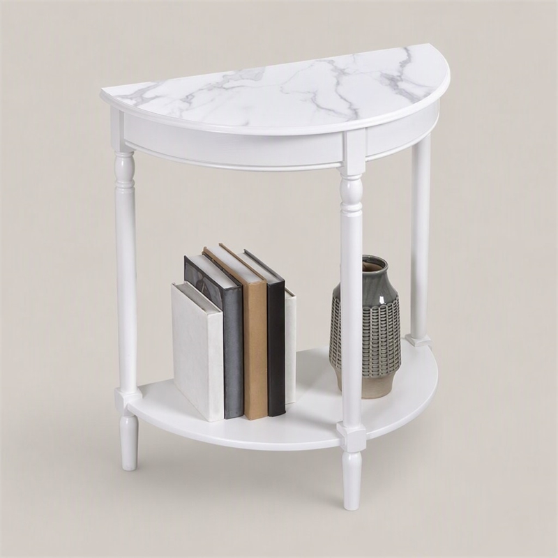 pemberly row half-round entryway table with shelf in white finish