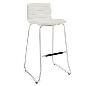 Pemberly Row 30.5&quot Modern Vinyl and Steel Bar Stool in White Finish