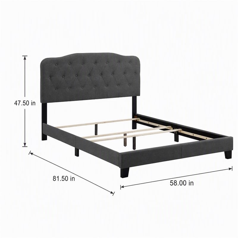 Pemberly Row Full Upholstered Bed with Button-Tufted Headboard in Gray