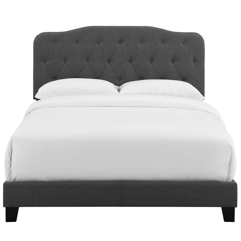 Pemberly Row Full Upholstered Bed with Button-Tufted Headboard in Gray