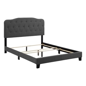 Pemberly Row Full Upholstered Bed with Button-Tufted Headboard in Gray