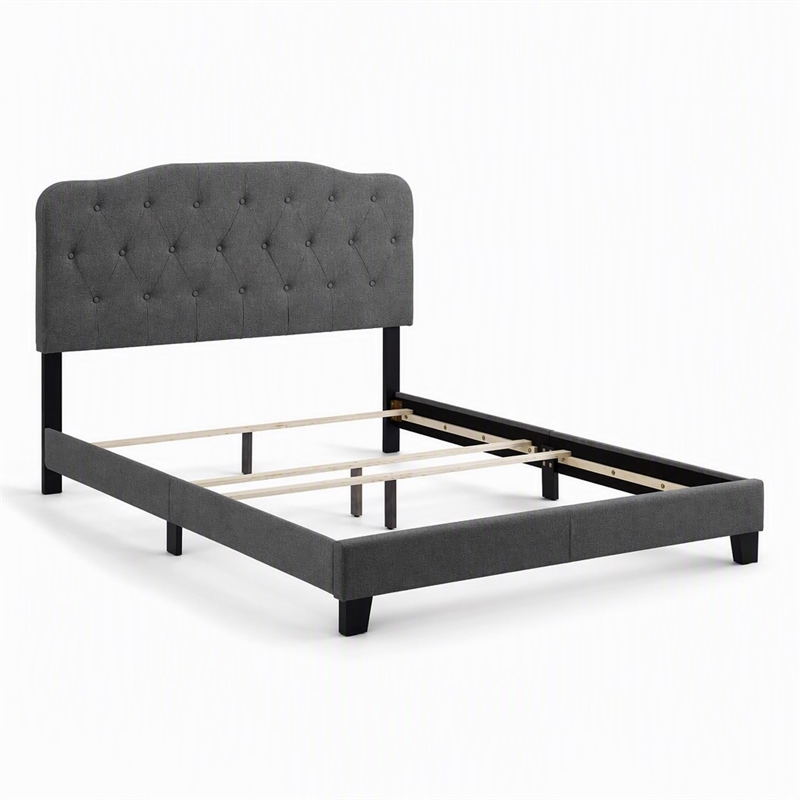Pemberly Row Full Upholstered Bed with Button-Tufted Headboard in Gray