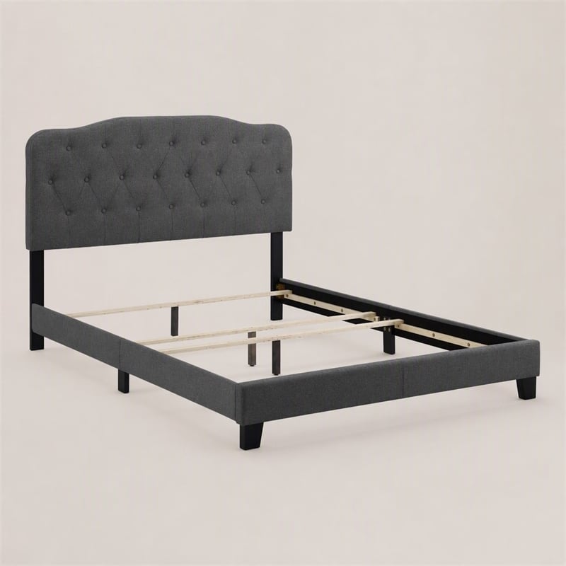 Pemberly Row Full Upholstered Bed with Button-Tufted Headboard in Gray