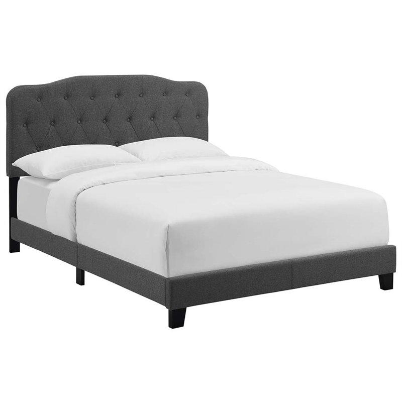 Pemberly Row Full Upholstered Bed with Button-Tufted Headboard in Gray