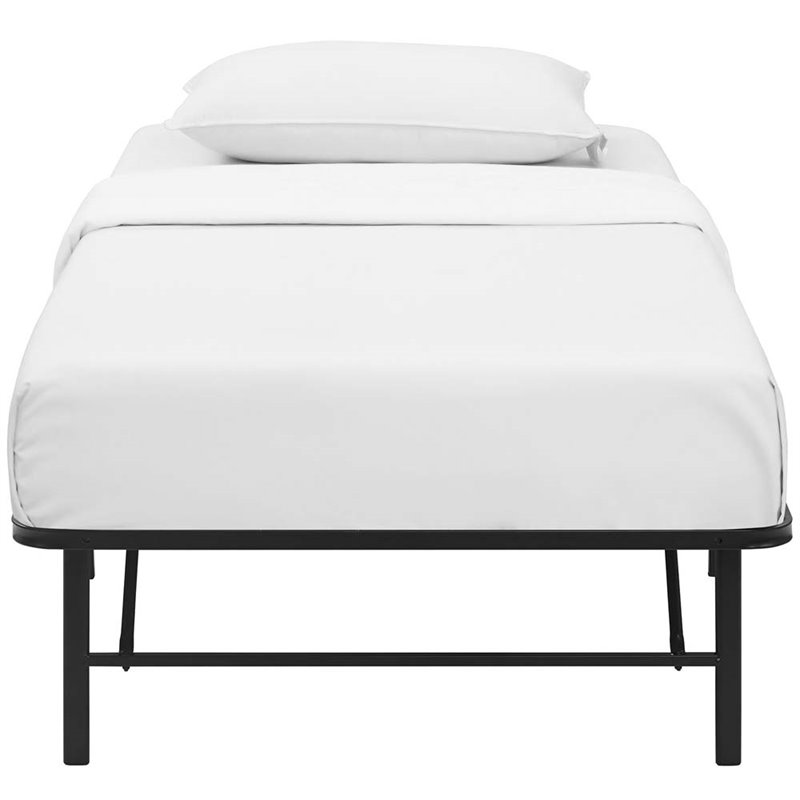 Pemberly Row Stainless Steel Twin Metal Bed Frame in Brown