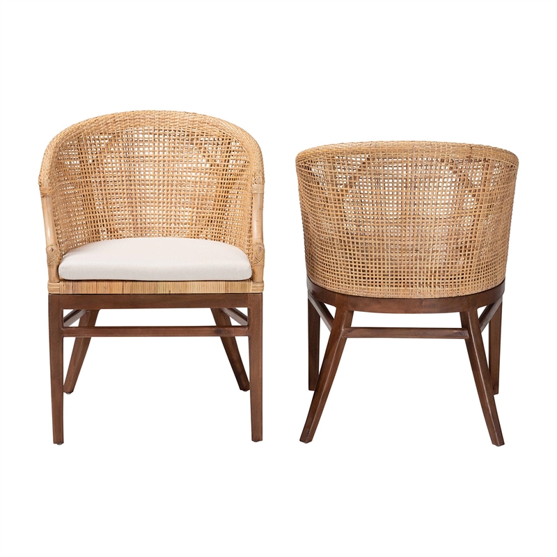 Pemberly Row Lumajang 2-Piece Rattan Dining Chair Set in Natural Finish