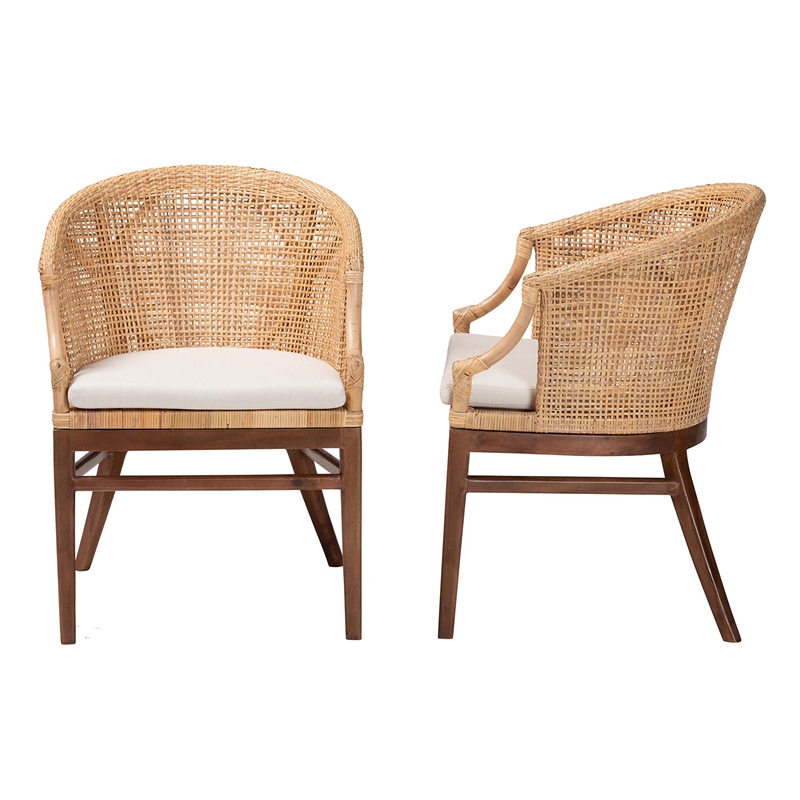 Pemberly Row Lumajang 2-Piece Rattan Dining Chair Set in Natural Finish