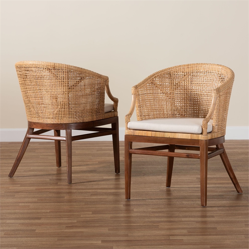 Pemberly Row Lumajang 2-Piece Rattan Dining Chair Set in Natural Finish