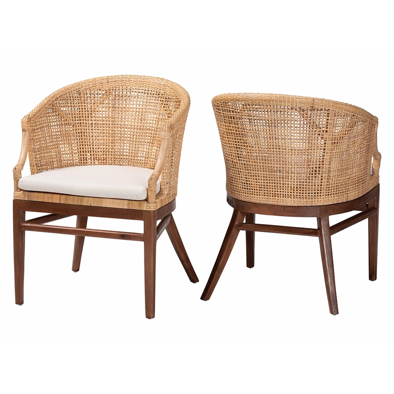Pemberly Row Lumajang 2-Piece Rattan Dining Chair Set in Natural Finish