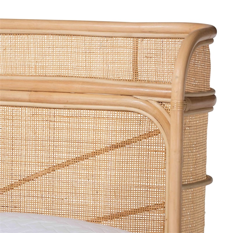 Pemberly Row Natural Rattan Queen Bed Frame with Handwoven Wicker Headboard