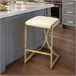 Pemberly Row 24 in Faux Leather Backless Counter Stool in Ivory/Gold