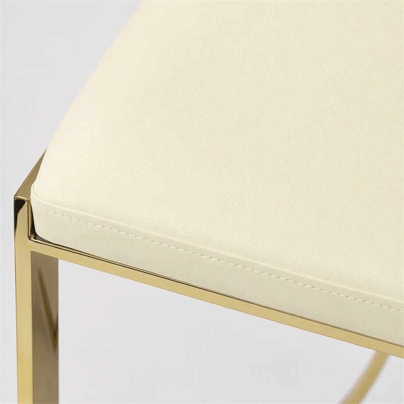Pemberly Row 24 in Faux Leather Backless Counter Stool in Ivory/Gold