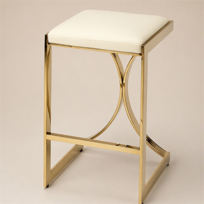 Pemberly Row 24 in Faux Leather Backless Counter Stool in Ivory/Gold