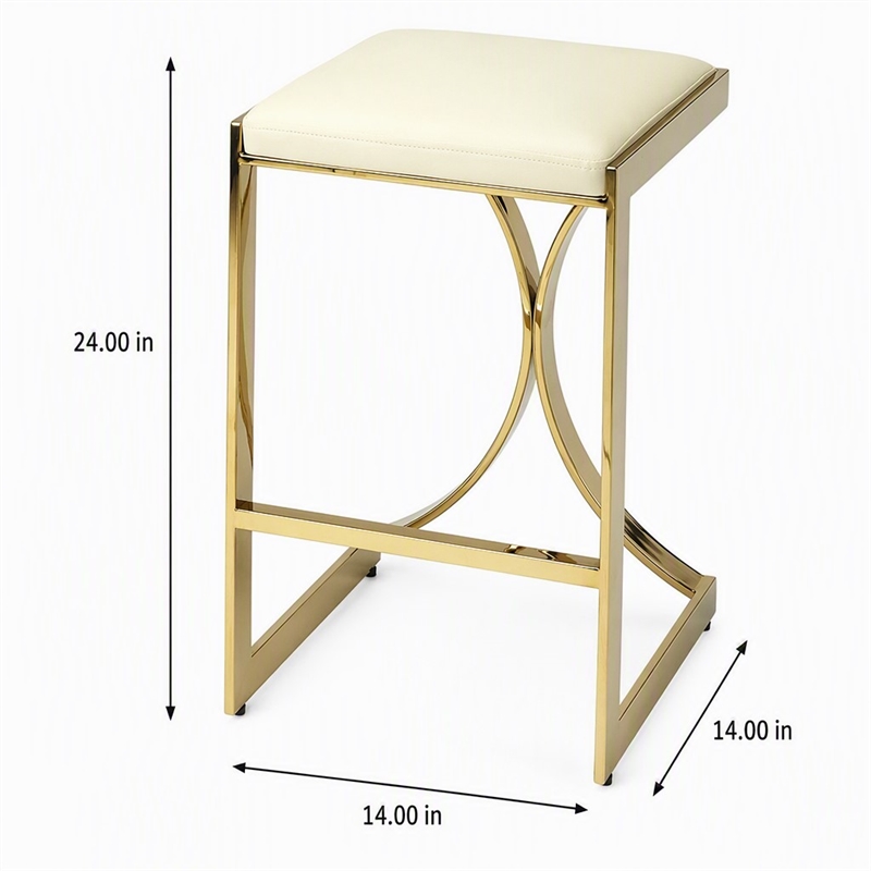 Pemberly Row 24 in Faux Leather Backless Counter Stool in Ivory/Gold