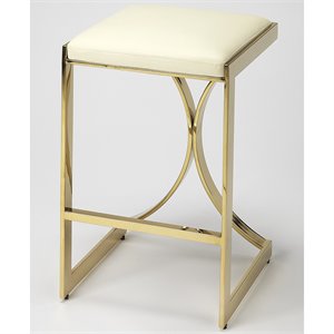 Pemberly Row 24 in Faux Leather Backless Counter Stool in Ivory/Gold