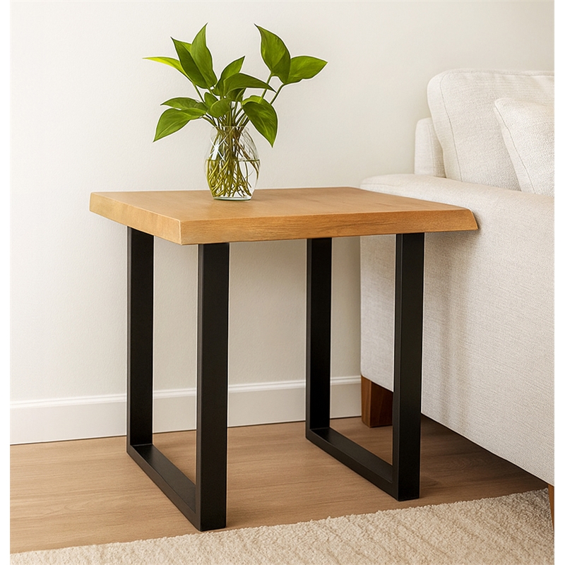 Pemberly Row Sycamore Rustic End Table with Live Edge in Natural Wood