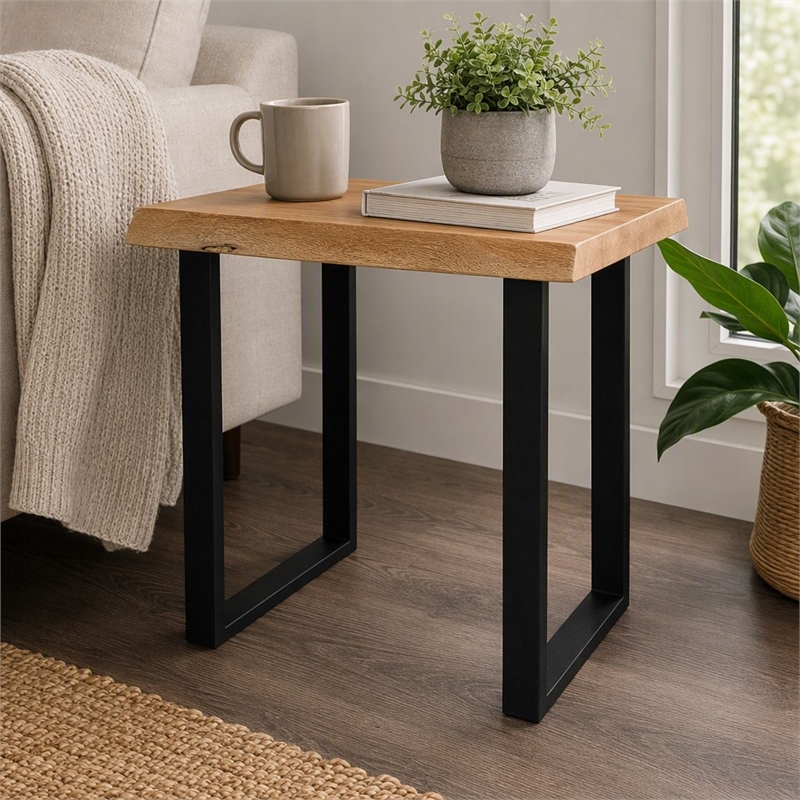 Pemberly Row Sycamore Rustic End Table with Live Edge in Natural Wood