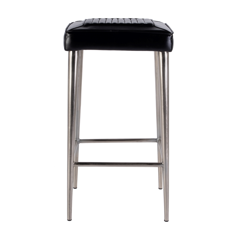 Pemberly Row Backless Bar Stool in Black Leather with Metal Frame