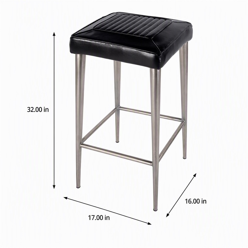 Pemberly Row Backless Bar Stool in Black Leather with Metal Frame