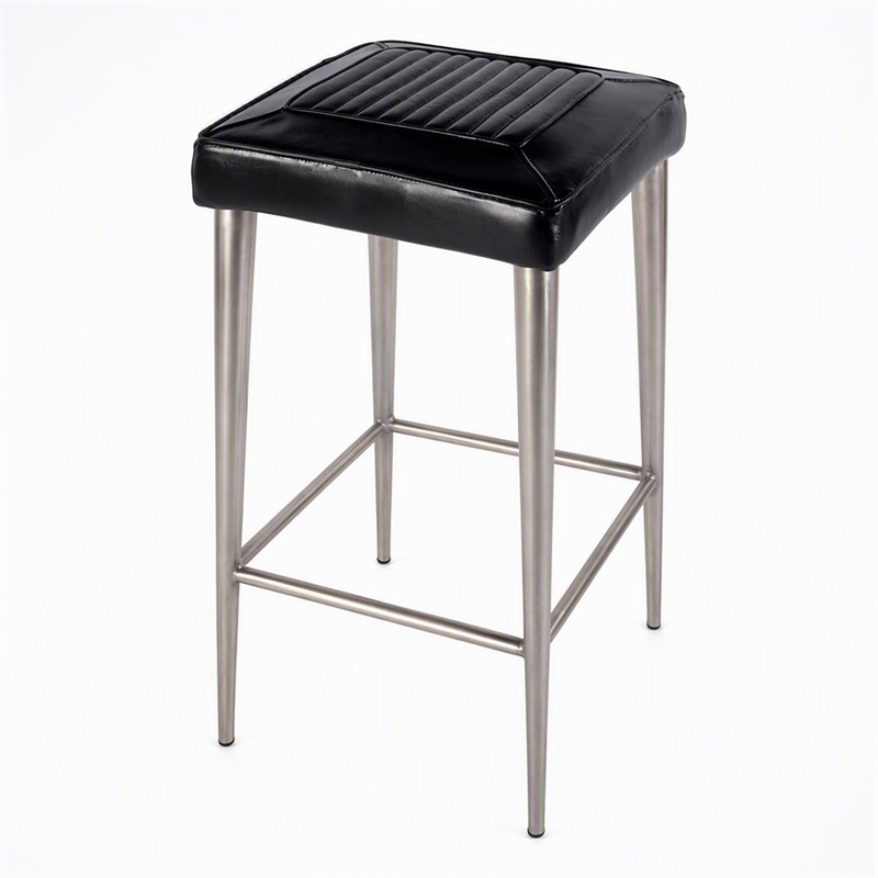 Pemberly Row Backless Bar Stool in Black Leather with Metal Frame