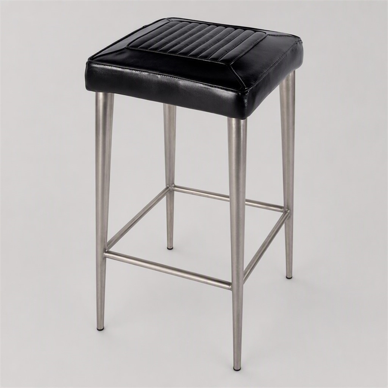 Pemberly Row Backless Bar Stool in Black Leather with Metal Frame