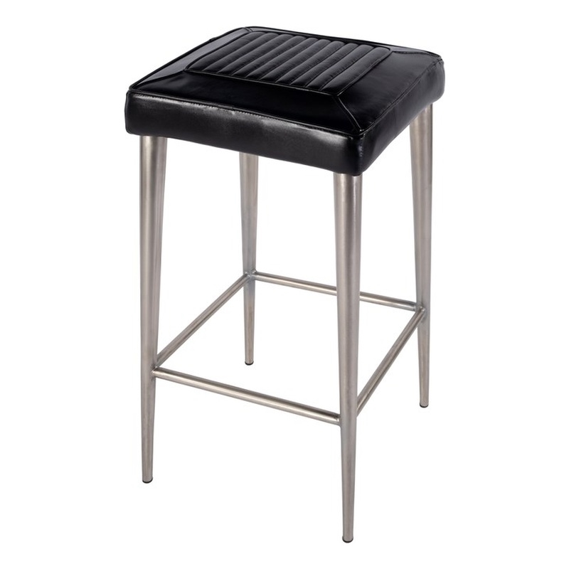 Pemberly Row Backless Bar Stool in Black Leather with Metal Frame