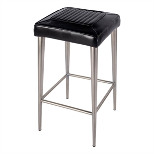 Pemberly Row Backless Bar Stool in Black Leather with Metal Frame