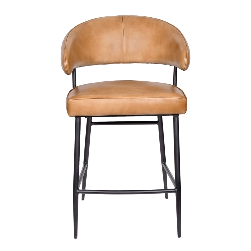 Pemberly Row Leather Counter Stool in Caramel Finish with Patchwork Design