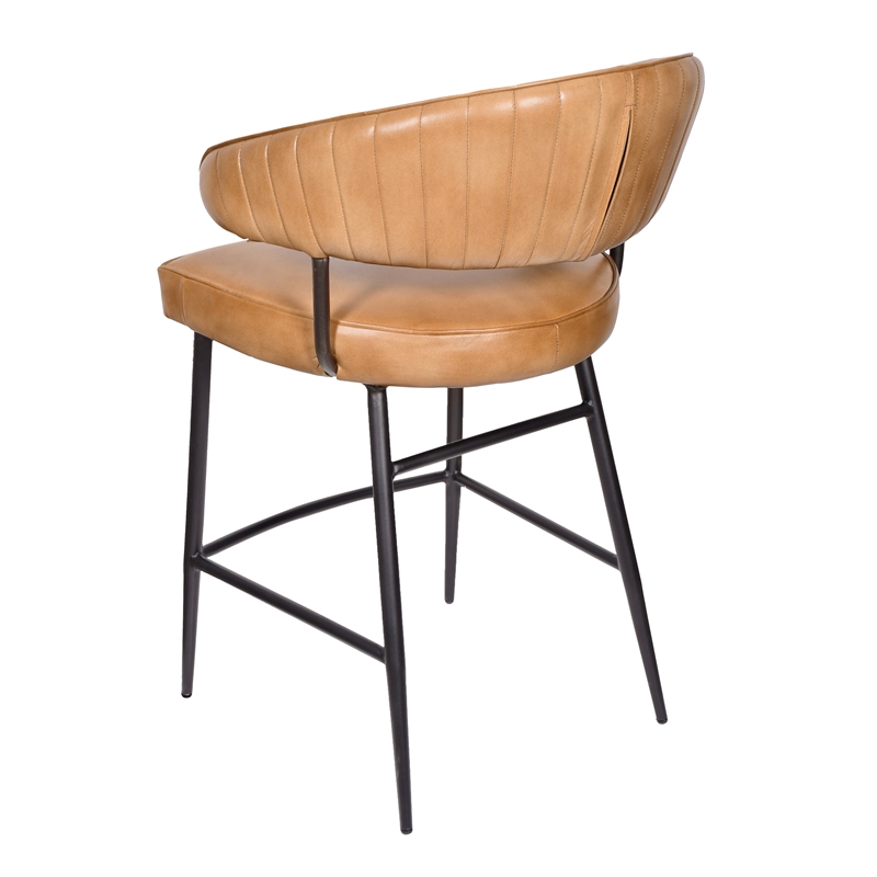 Pemberly Row Leather Counter Stool in Caramel Finish with Patchwork Design