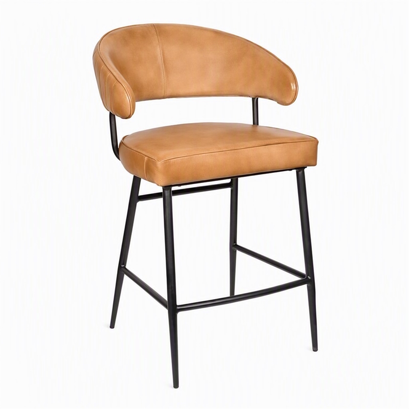 Pemberly Row Leather Counter Stool in Caramel Finish with Patchwork Design