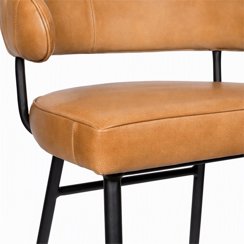Pemberly Row Leather Counter Stool in Caramel Finish with Patchwork Design