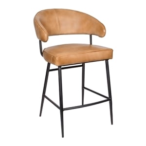 Pemberly Row Leather Counter Stool in Caramel Finish with Patchwork Design